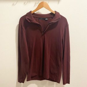 Claiborne Men’s Quarter Zip V-Neck Stand Collar Cotton Sweater in Maroon